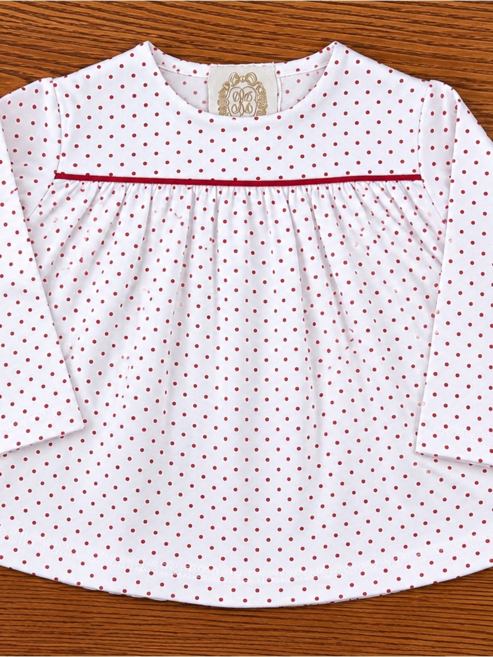 NWOT The Beaufort Bonnet Company White Long-Sleeve Tunic w/ Red Dot Trim 0-6mo